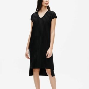 Eileen Fisher Wide Rib Stretch V-Neck DressBoxy Fit Knee Length Black Size Large